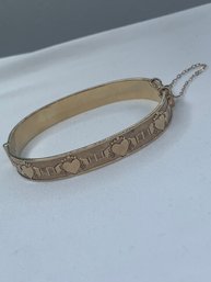 Vintage Sterling Silver Claddagh Bracelet With Gold Wash And Hallmarks, Stamped JPK, Squeeze Clasp With Chain