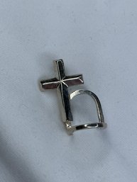 Vintage Sterling Silver Cross Lapel Double Pin With Pendant Or Flower Holder, Marked Sterling, Hallmarks