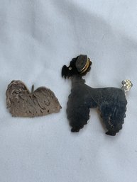 Two Dog Pins - Sterling Silver James H Hall Yankee Silversmiths Poodle & Unmarked Shih Tzu / Lhasa Apso