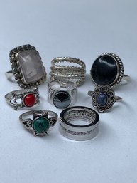 Silver Tone Vintage Costume Jewelry Rings With Stones, Assorted Fashion Rings