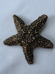 Vintage Gold Toned Starfish Pin, Signed, Textured Brooch.