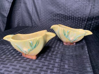 Roseville USA Vintage Sugar And Creamer Art Pottery, Yellow, Blue, Green