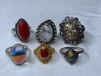 Assorted Stone Centers, Silver Toned & Gold Toned Fashion Jewelry Rings, Varying Sizes, Colorful Designs