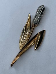 Vintage Cat Tail Brooch With Long Leaves, Gold And Silver Toned Pin