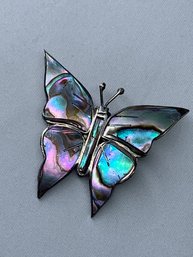 Abalone Butterfly Pin Sterling Silver Marked  Hecho En Mexico, Sterling And Other Markings