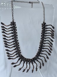 Festive And Unique Navrati Style Necklace, Bib Style, Heavy Duty Heart Link And Detailed Bars, Silver Toned