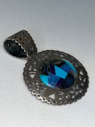 Carolyn Pollack Relios Multi-stone Mosaic Inlay Pendant, Brooch, Scalloped Open Work Sterling Silver 925 Charm