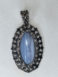 Carolyn Pollack Sterling 925 Pendant Enhancer, Oval Blue Lace Agate Southwestern Style, 2.5 Inches With Bale