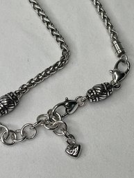 Brighton Braided Silver Toned Necklace With Double Lobster Claw Clasp, Barrel Beads, 18 Inches Long