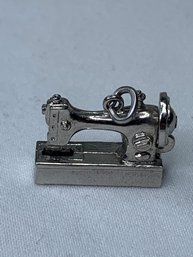 Miniature Old Fashioned Sewing Machine With Moving Needle, Sterling Silver 925 Charm / Pendant, 3/4 Inch Long