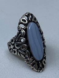 Carolyn Pollack Sterling Silver 925 Ring, Oval Blue Lace Agate Southwestern Style, Has Removable Ring Sizer
