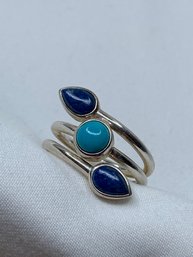 Whitney Kelly Sterling Silver Wrap Ring, Turquoise And Lapis Lazuli Stones, Approx Size 6.25