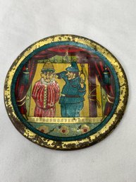 Oddity -  Small Antique Tin Tip Tray, Colorful Artwork Depicting Officer With Noose/ Execution By Hanging