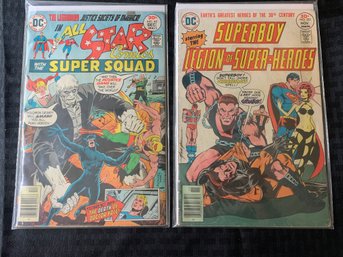 Old DC Comic Books, All Star Comics, Justice Society, Super Squad And Superboy Feat. Legion Of Superheroes
