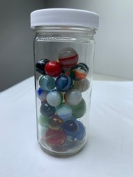 Small Glass Jar Of Old Marbles, Jar Is About 5 Inches Tall
