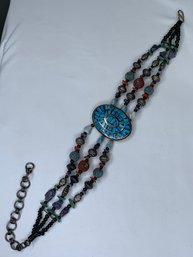 Multi Strand Mosaic Inlay Turquoise Pendant Collar Tribal Style Necklace, Beaded, Coral And Stone Beads,