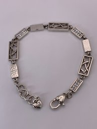Brighton Meridian Zenith Link Bracelet With Pave Crystals, Hammered And Open Work Links, 8 Inch Length