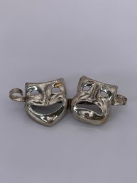 Comedy Tragedy, Sterling Silver Drama Mask Pin, Theatre Brooch