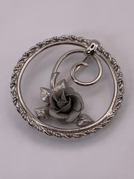 Rolyn Inc, Vintage Rose Pin With Spiral Edge, Sterling Silver Brooch, Pin Stamped 925 And Hallmarked