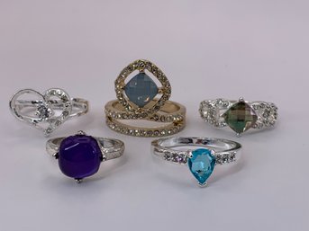 Formal Look Vintage Fashion Costume Ring Lot, Assorted Sizes And Styles, Rich Colors
