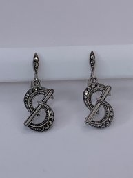 Crescent Moon, Sterling Silver Screw Back Earrings With Marcasite Marked 925 With Makers Name