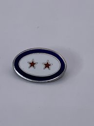 Oval Military Or National Guard Auxiliary Sterling Silver Lapel Pin, Enamel, Two Stars, Red, White & Blue