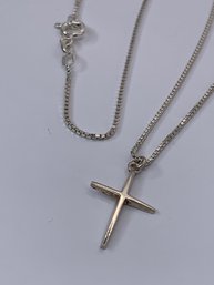Shiny Sterling Silver Cross Pendant On Sterling Necklace, Stamped 925 Italy, Religious Charm