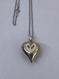 Sterling Silver Necklace And Pillow Heart Pendant/charm, Chain Is 18 Inches Long