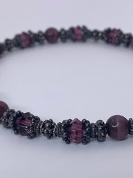 Deep Purple Amethyst And Sterling Silver 925 Beaded Bracelet, 8 Inches, 15.9g