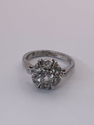 Vintage Sterling Silver Ring With Clear Stones In Flower Shape, Size 7.25,5g