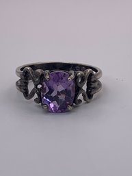 Purple Amethyst And Sterling Silver Ring, Size 10, Marked 925, Size 10, 3.8g