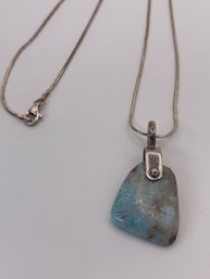 Sterling Silver Necklace With Sterling Larimar Pendant, Chain Marked 925, Total Weight 9.8g