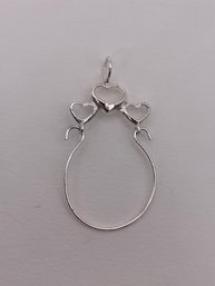 Triple Heart Sterling Silver Charm Holder Marked 925, 1.75 Inches, 1.4g