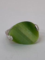 Sterling Silver Ring With Green Iridescent Stone,  Marked 925, Size 7, 8g