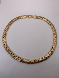 Premier Designs Wide Byzantine Link Gold Toned Necklace With Signed Tag, 17.5 Inches Long