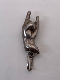 Rock N Roll/devil Horns Sterling Silver Hand Pendant, Marked 925 Italy 3/4 Inch, 1.9g