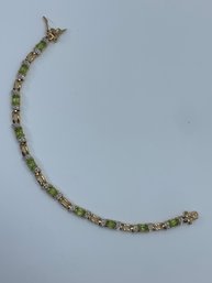 Pretty Gold Plated Sterling Silver Bracelet With Oval Cut Green Stones (Peridot?) Double Safety Clasp, 9.4g