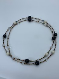 Long Fashion Necklace With Assorted Color And Style Beads , Clear Faceted, AB Beads, Silver Toned Accents