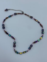 Beautiful, Colorful AB Crystal Bead Necklace With Sterling Silver Clasp, 20 Inches With Extension