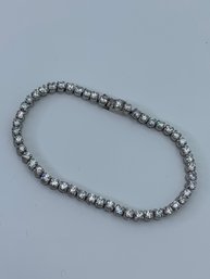 Sterling Silver Tennis Bracelet With Vibrant White Round Cut Stones, Open Back, Marked 925, 7.5 Inches, 11.4g
