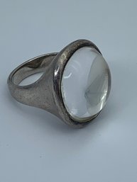 RLM Studios Signed Sterling Silver Ring With Large Cabochon Mirror-like Stone, Marked 925, Size 7.5, 17g