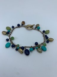 Turquoise And Lapis Lazuli Beaded Bracelet With A Toggle Clasp, Marked CHAPS, 8 Inches