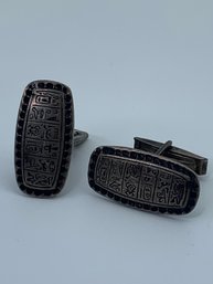 Sterling Silver Egyptian Tablet Cufflinks With Hieroglyphic And Hallmarks, 1 Inch Long, 11.7g