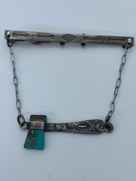 Amazing Sterling And Turquoise Native American Tomahawk / Axe Southwestern Tie Clip, Hallmarked S, 5.3g