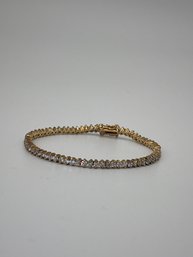 Gold Washed Sterling Silver Tennis Bracelet,  Marked 925,  Double Safety Clasp, 7 Inches, 9.3g