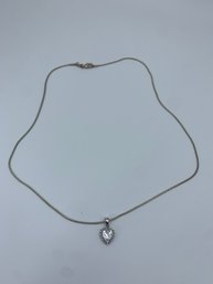 Chrome Shine Silver Toned Heart Pendant With Open Back Clear Heart Shaped Stone, Sterling Silver 925 Chain