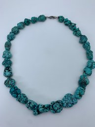Necklace Of Natural Turquoise Nuggets With Black Matrix, Silver Toned Clasp, 20 Inches Long 122.4g