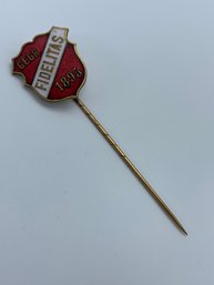 Antique Jorgum & Trefz Frankfurt Germany GEGR FIDELITAS 1895 Stick Pin, Red & White Enamel, Gold Toned Setting