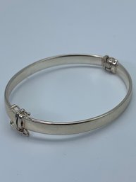 JACMEL JCM 925 Spring Hinge Cuff Sterling Silver Bangle Bracelet With Double Safety Clasp, Marked 925, 7.7g