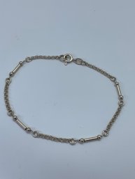 Barbell And Chainmail Link Sterling Silver Bracelet, 9 Inches, 3.9g